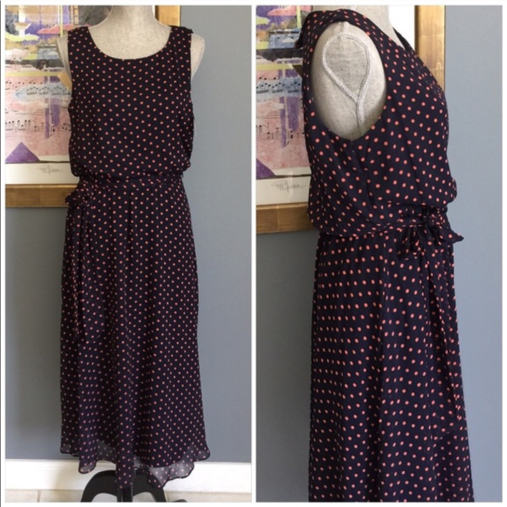 JBS Polka Dot Chiffon Belted Dress